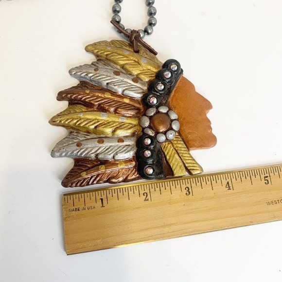 Sookie Sookie American Indian Big Chief Necklace & Pendant Signed Rhinestone - Picture 8 of 8